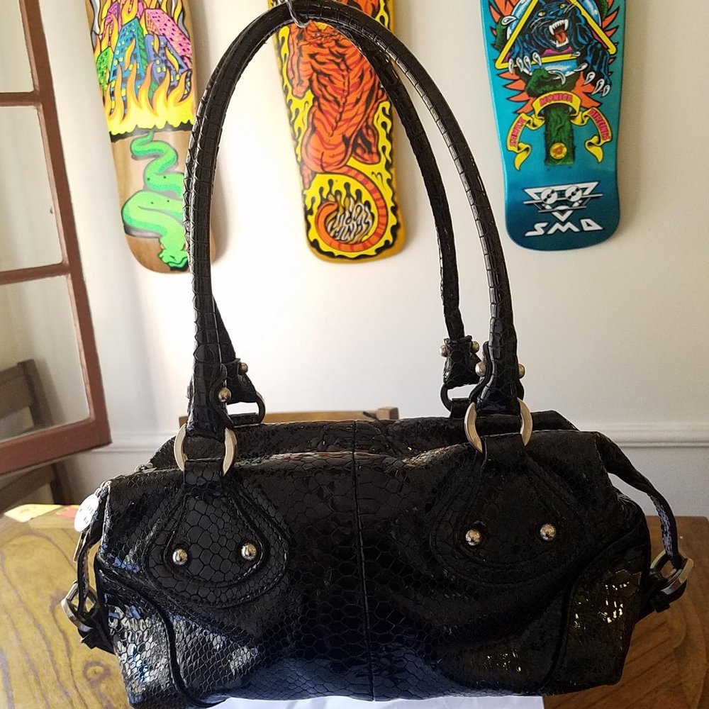 Stuart Weitzman - Black Patent Leather Croc Bag